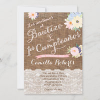 Bautizo y 1er cumpleaños, invitaciones para niña
