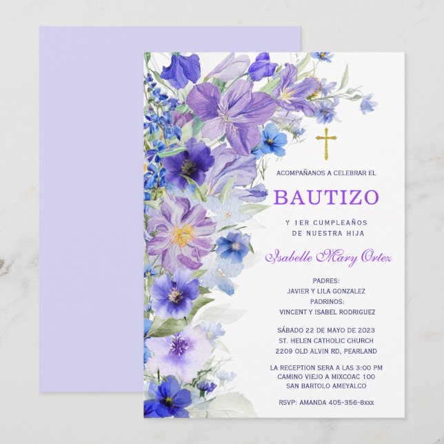  Bautizo Y Primer Añito de nuestro hija Invitation (Front/Back)