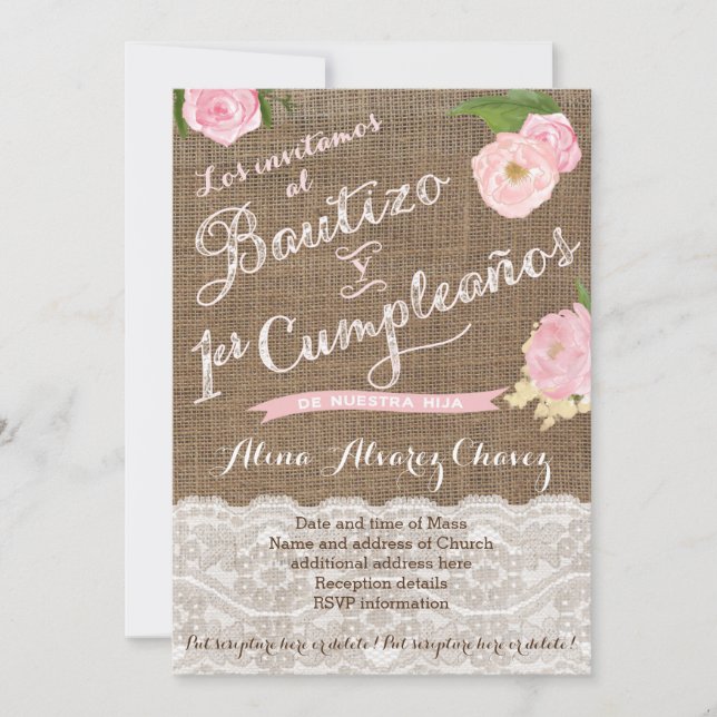 Bautizo y primer cumple, invitation espagnol Caste (Devant)