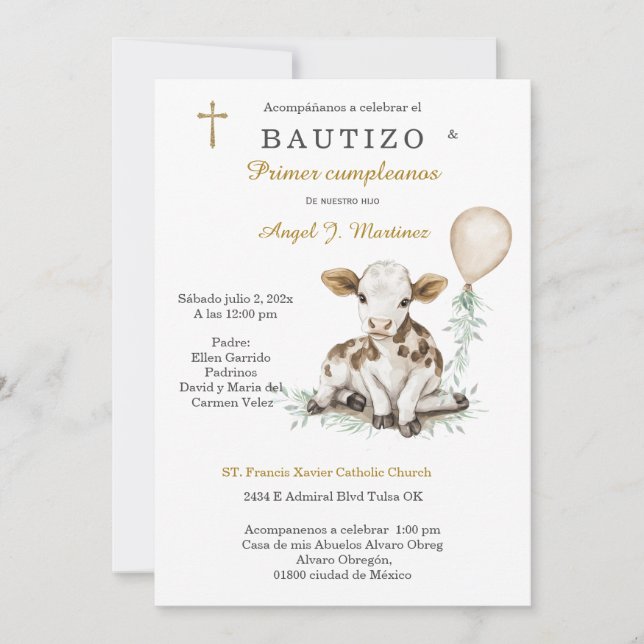  Bautizo y Primer Cumpleaños Niño Invitation (Front)