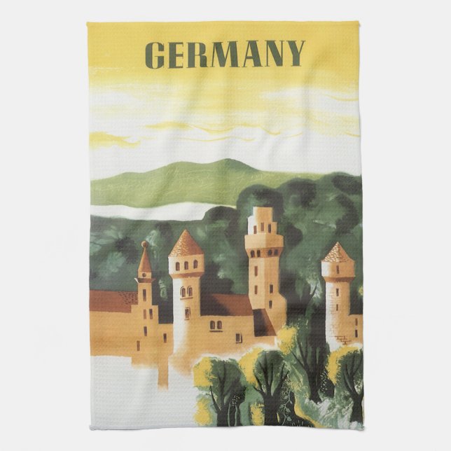 Bavaria, Germany, German Castle Vintage Travel Art Kitchen Towel (Vertical)