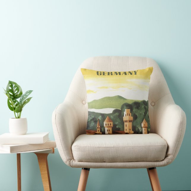 Bavaria, Germany, German Castle Vintage Travel Art Throw Pillow (Chair)