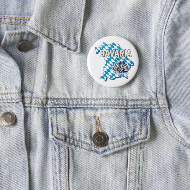 Bavaria Germany Retro Federal State Map Edelweiss 2 Inch Round Button (In Situ)
