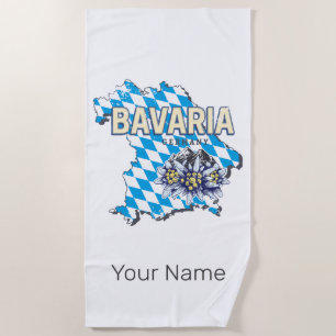 Bavaria Germany Retro Federal State Map Edelweiss Beach Towel