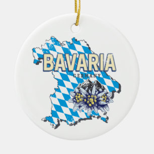 Bavaria Germany Retro Federal State Map Edelweiss Ceramic Ornament
