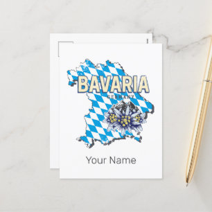 Bavaria Germany Retro Federal State Map Edelweiss Holiday Postcard