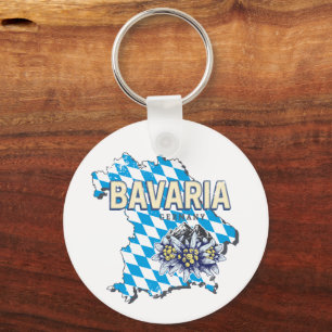 Bavaria Germany Retro Federal State Map Edelweiss Keychain