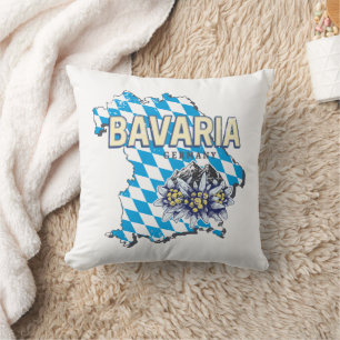 Bavaria Germany Retro Federal State Map Edelweiss Throw Pillow