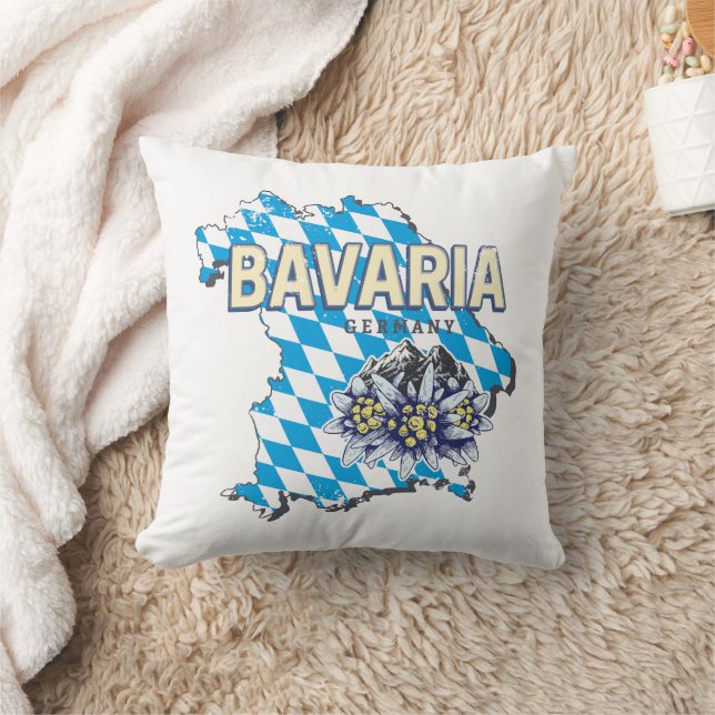 Bavaria Germany Retro Federal State Map Edelweiss Throw Pillow (Blanket)