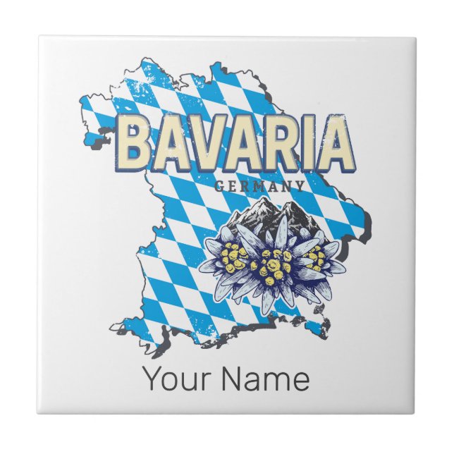 Bavaria Germany Retro Federal State Map Edelweiss Tile (Front)