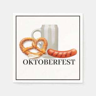 Bavarian Beer Stein Sausage Pretzel Oktoberfest Napkin