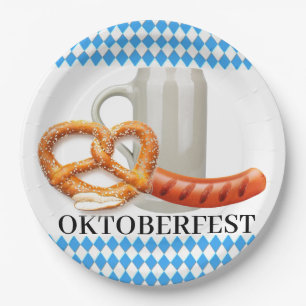Bavarian Beer Stein Sausage Pretzel Oktoberfest Paper Plate