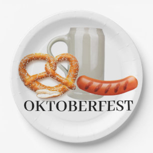 Bavarian Beer Stein Sausage Pretzel Oktoberfest Paper Plate