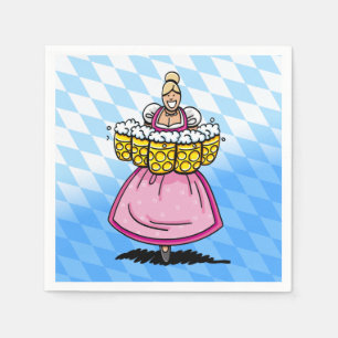 Bavarian Diamond Pattern Cartoon Waitress Beer Mug Napkin
