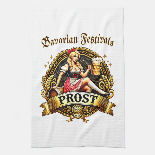 Bavarian Festivals - Dirndl 2025 Kitchen Towel (Vertical)