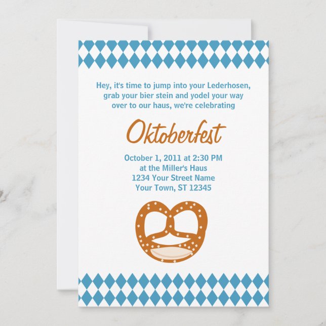 Bavarian Flag & Pretzel Oktoberfest Invitation (Front)