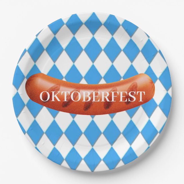 Bavarian Geometric pattern Oktoberfest Paper Paper Plate (Front)