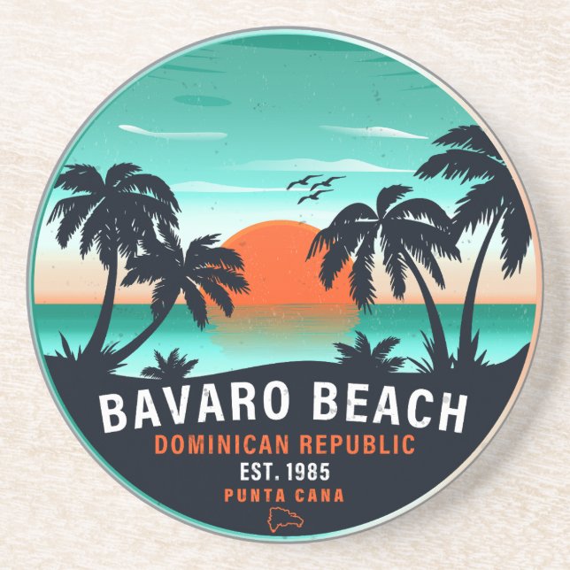 Bavaro Beach Dominican Retro Sunset Souvenir 60s Coaster (Front)