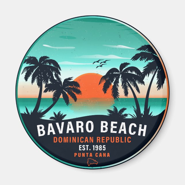 Bavaro Beach Dominican Retro Sunset Souvenir 60s Magnet (Front)