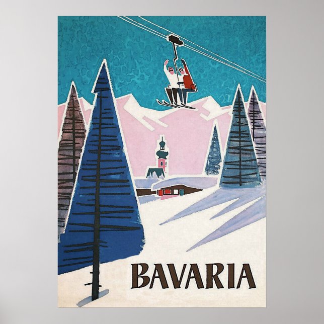 Bavière Allemagne, affiche ski Vintage (Devant)