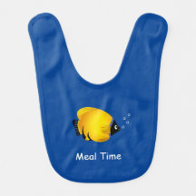Baby Bib Poisson bleu jaune avec texte personnalis