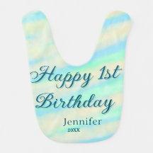 Joyeux 1er anniversaire enfants bébé bleu vert pas