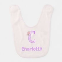 Lettre florale personnalisée C Baby Bib