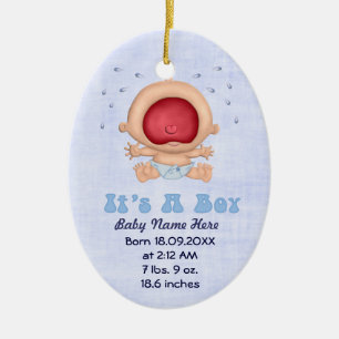 Bawling Baby - boy Announcement Keepsake Ceramic Ornament