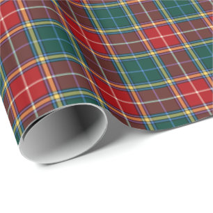 Baxter Clan Tartan Red and Dark Green Plaid Wrapping Paper