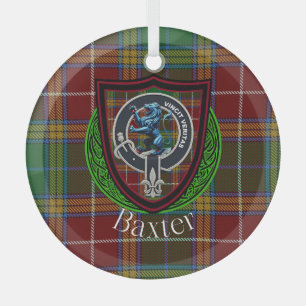 Baxter Scottish Clan Tartan & Crest Glass Ornament