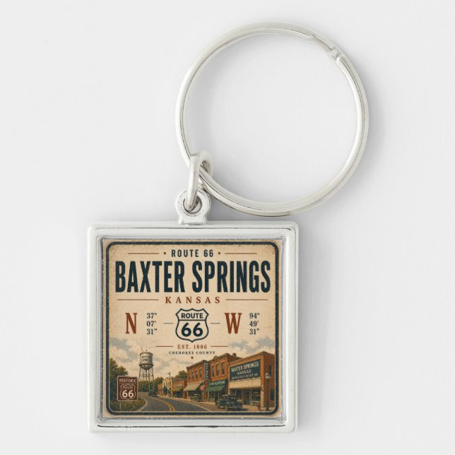 Baxter Springs Kansas Route 66 Tribute Keychain (Front)