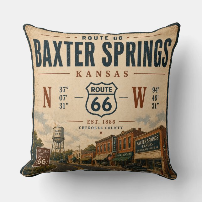 Baxter Springs Route 66 Living Accent Throw Pillow (Front)