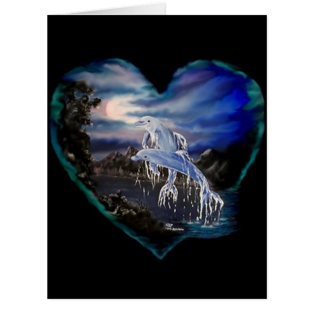 Bay at Night , Dolphin Love Card (Front)