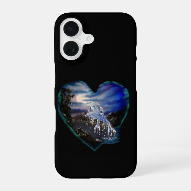 Bay at Night , Dolphin Love iPhone 16 Case (Back)