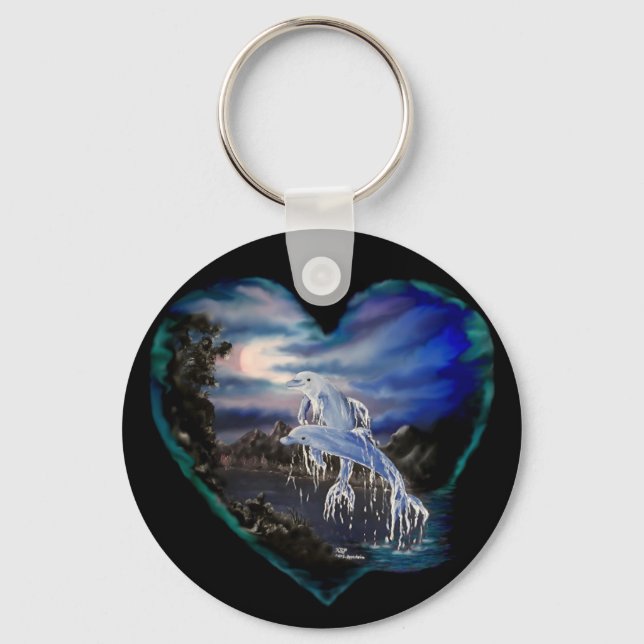Bay at Night , Dolphin Love Keychain (Front)