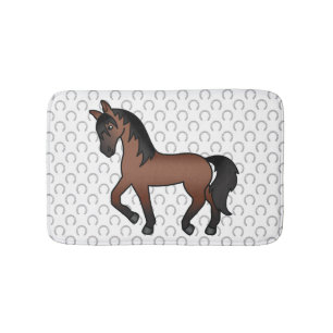 Bay Brown Trotting Horse Cute Cartoon Illustration Bath Mat