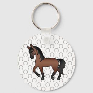 Bay Brown Trotting Horse Cute Cartoon Illustration Keychain