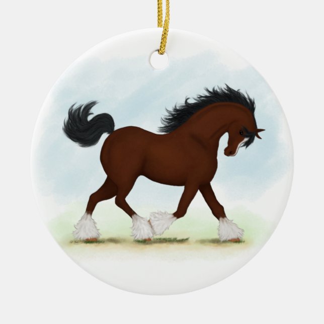 Bay Clydesdale Horse Ceramic Ornament (Front)