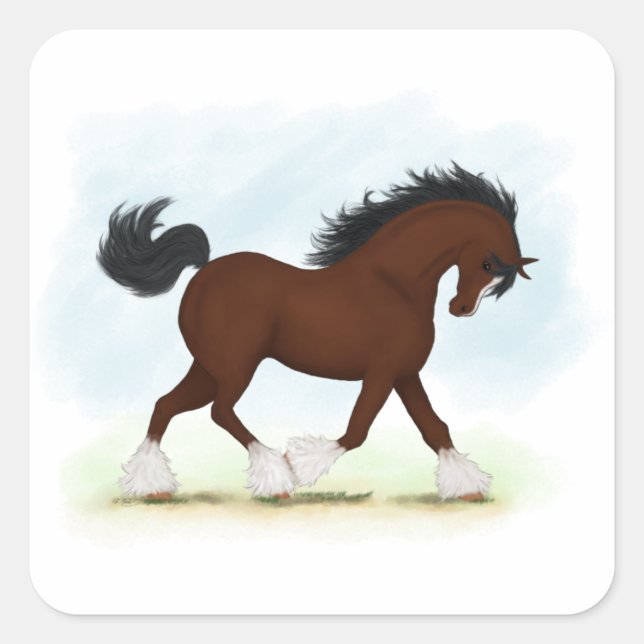 Bay Clydesdale Horse Square Sticker (Front)