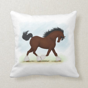Bay Clydesdale Horse Throw Pillow