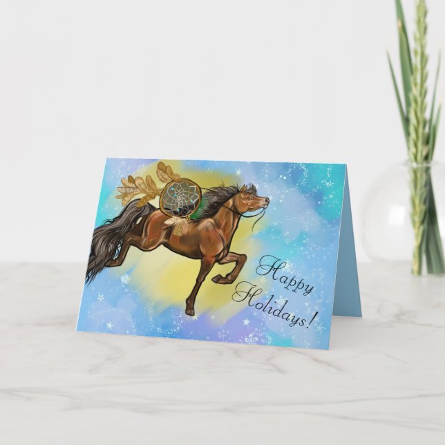 Bay Horse Dreamcatcher Christmas Holiday Card (Front)