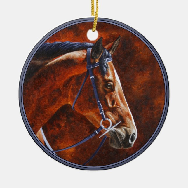Bay Horse Hanoverian Warmblood Ceramic Ornament (Front)