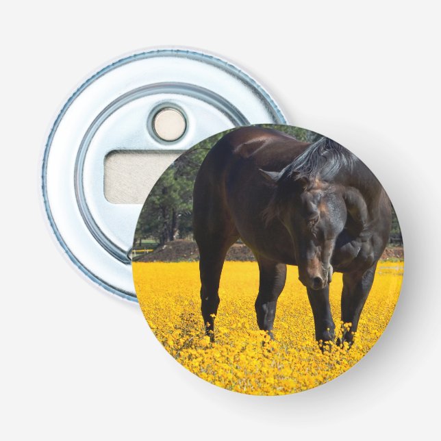 Bay Horse in a Field of Yellow Flowers Bottle Opener (Front)
