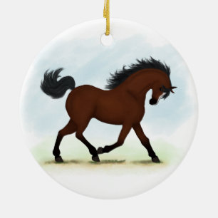 Bay Horse With Blaze Ceramic Ornament