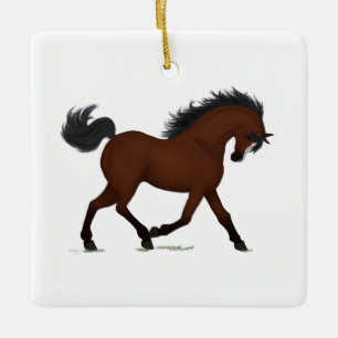 Bay Horse with Blaze Personalized Christmas Pony Ceramic Ornament