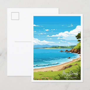Bay Islands New Zealand Travel illustration Postcard