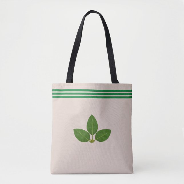 Bay Leaf Plant on Green & Beige Tote Bag (Front)