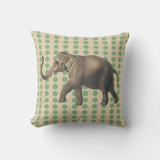 Bay Leaf Spice Moods Dots with Elephant Throw Pillow (Front)
