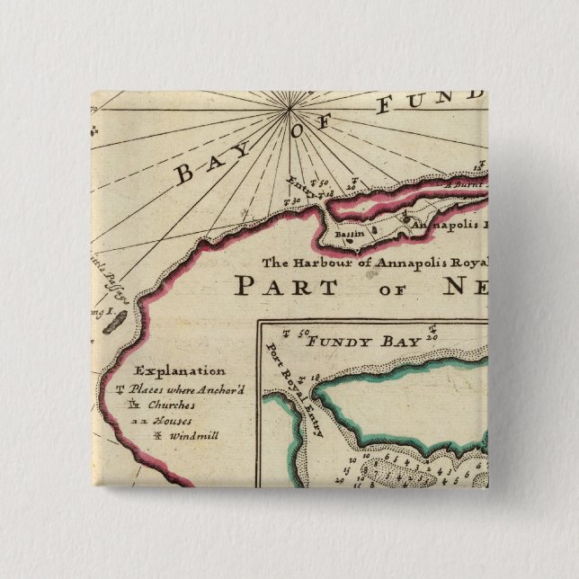 Bay of Fundy and harbour of Annapolis Royal 2 Inch Square Button (Front)
