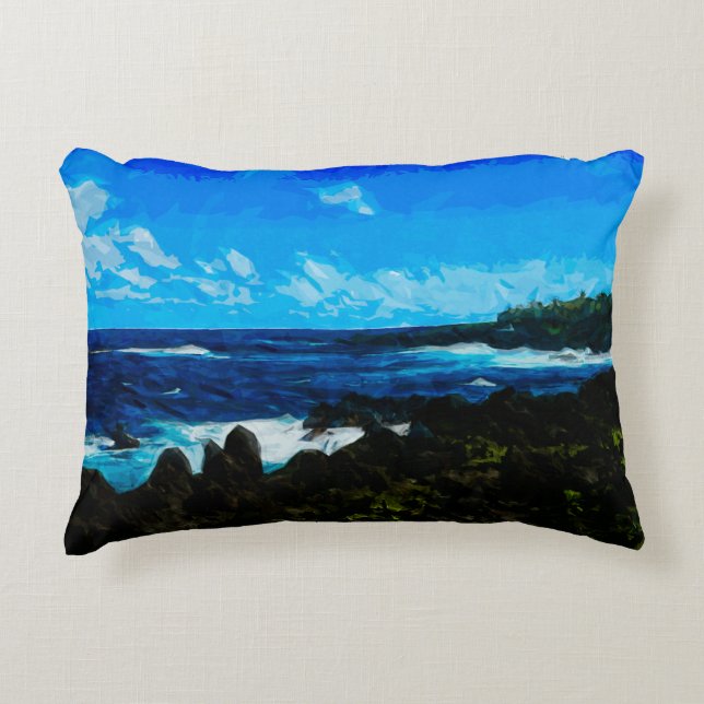 Bay On the Road to Hana Maui Abstract Accent Pillow (Front)